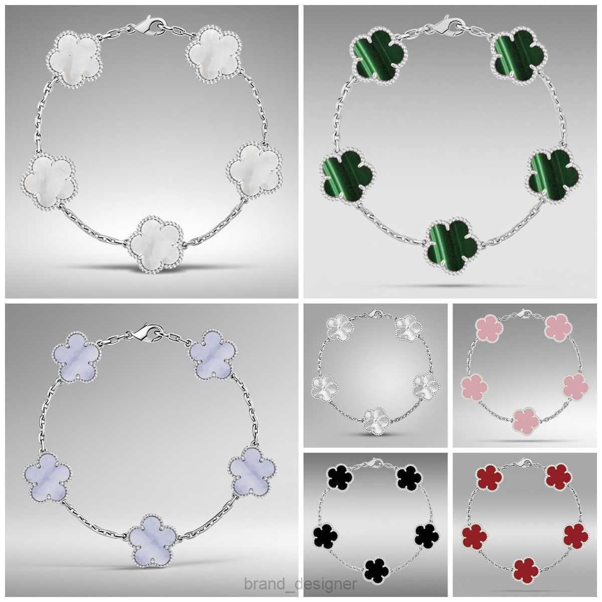 silver bracelet fashion luxury jewelry designer bracelet 2025 Bohemian 925 15mm clover bracelet onyx blue agate diamond bracelet jewelry woman gifts for her