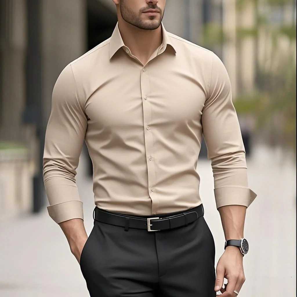 Mens casual white shirt fashionable and simple solid color longsleeved suitable for both casual and business wear X250903