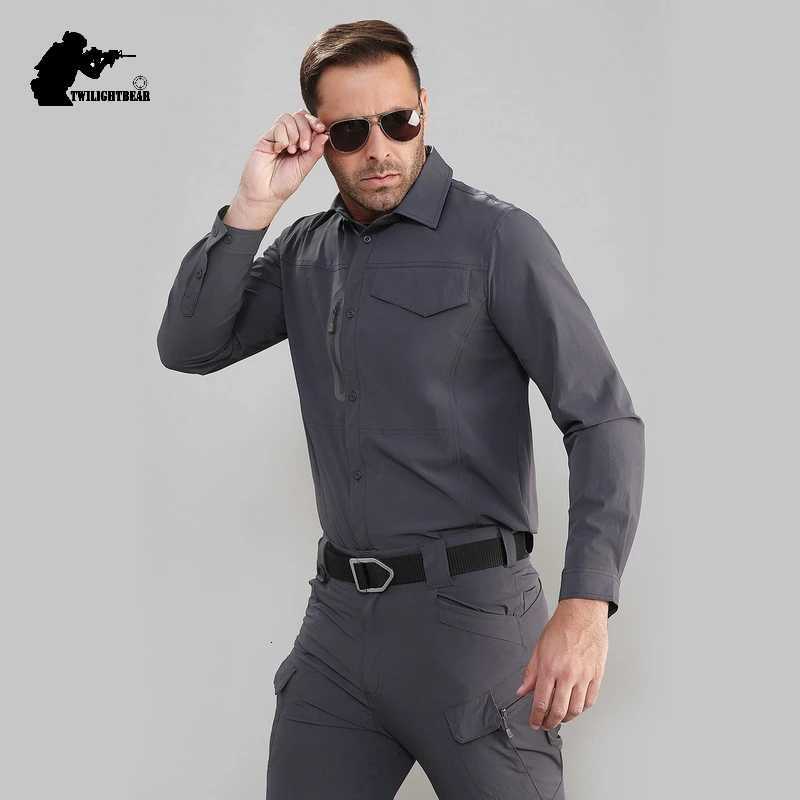 Stretch Mens Shirt Multiple Pockets Quick Drying Shirts High Quality Male Elastic Tooling Shirt Men Clothing Casual Shirts AF54 X250903