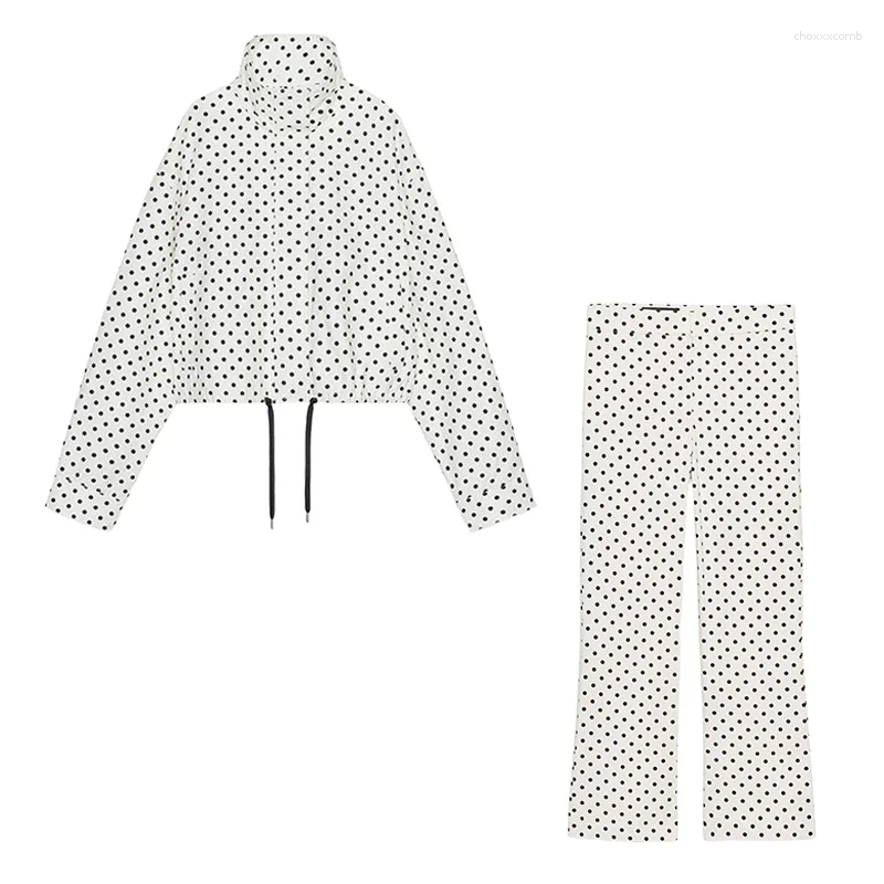 Women's Tracksuits Polka Dot Print Shorts Coats Suits Women Loose High Neck Long Sleeves Zipper Drawstring Sets Female 2025 Autumn Chic Set C2603