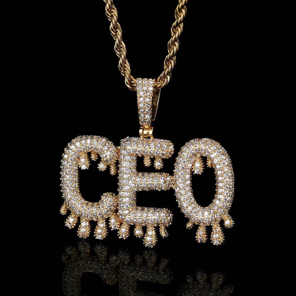 Hip Hop Custom Name Necklace Gold Plated Initial Pendant Water Drop Design Bubble Letter Jewelry Gift with Moissanite Stones Pendant Customizable