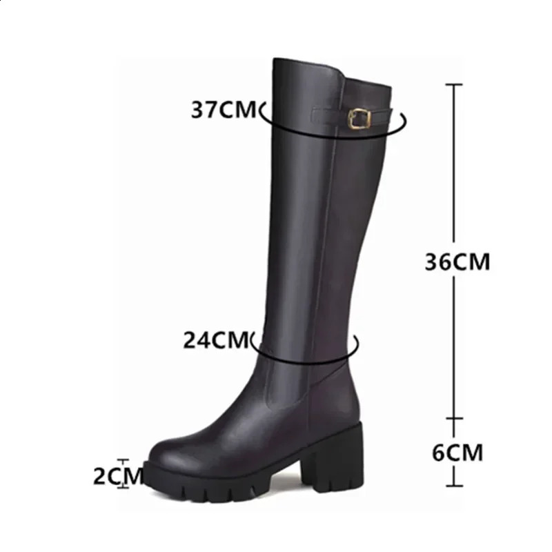 Casual Women Platform Snow Boots Buckle Women Knee High Boots Warm Fur Winter Riding Boot Female Black Brown Shoes Large Size 45 250903