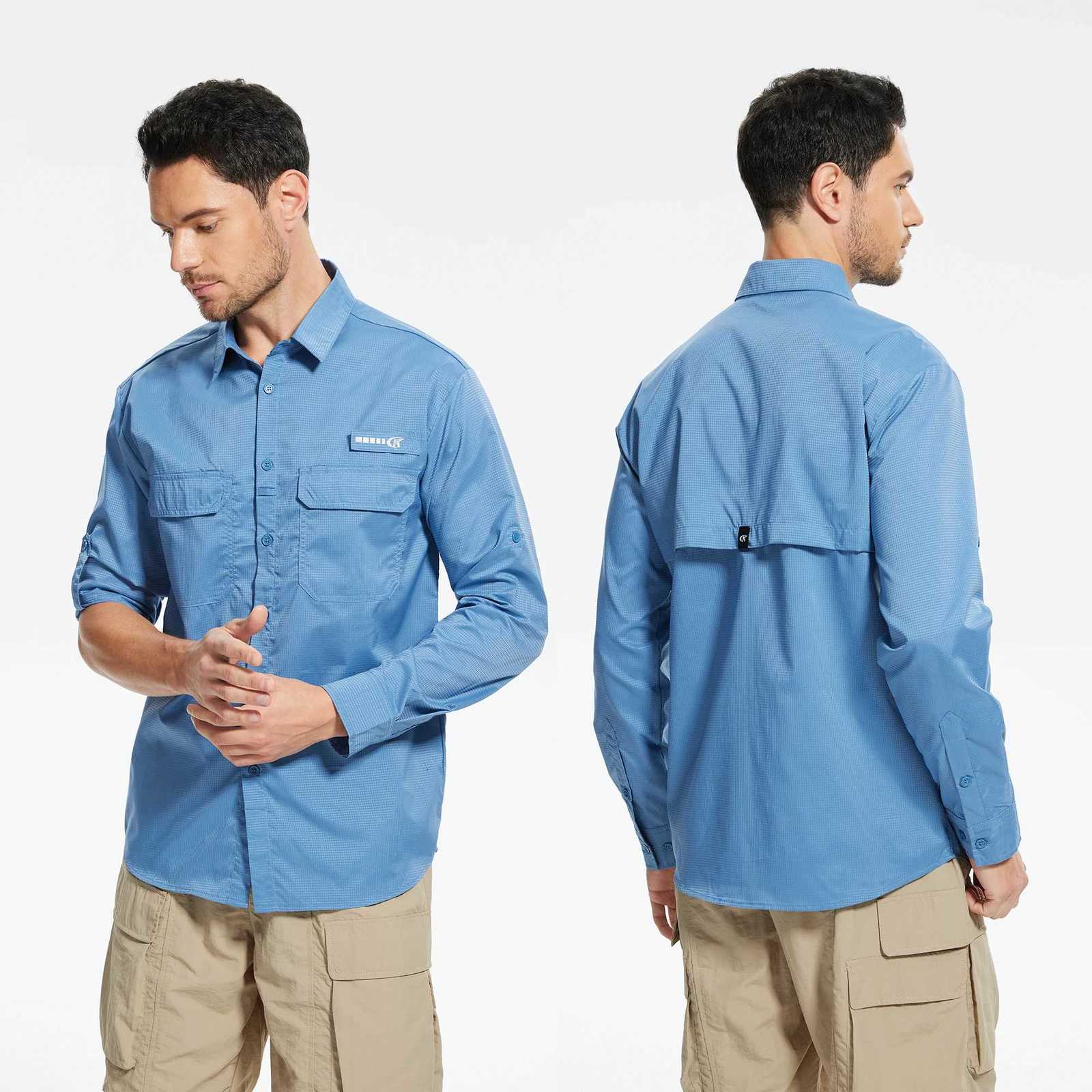 Summer Mens UPF 50 Casual Long Sleeve Fishing Shirts Lightweight Tactical Button Down Shirt with Breathable Back Mesh X250903