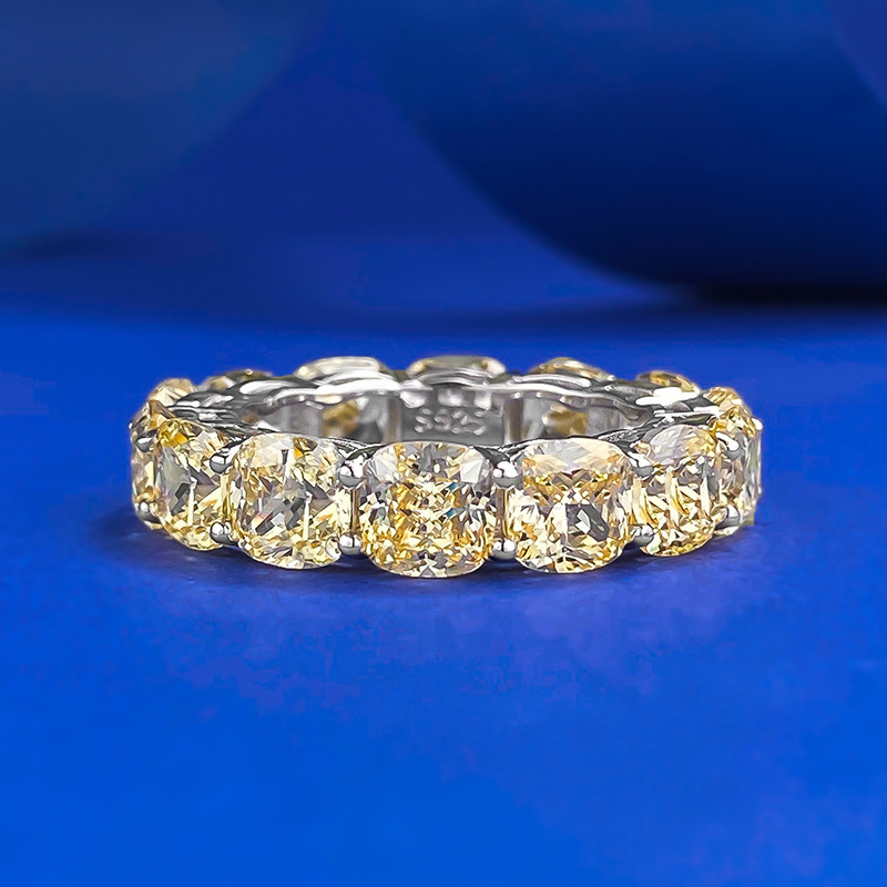 2025 Gorgeous Wedding Rings Luxury Jewelry Genuine 100% 925 Sterling Silver Cushion Shape Yellow Lab Moissanite Diamond Gemstones Party