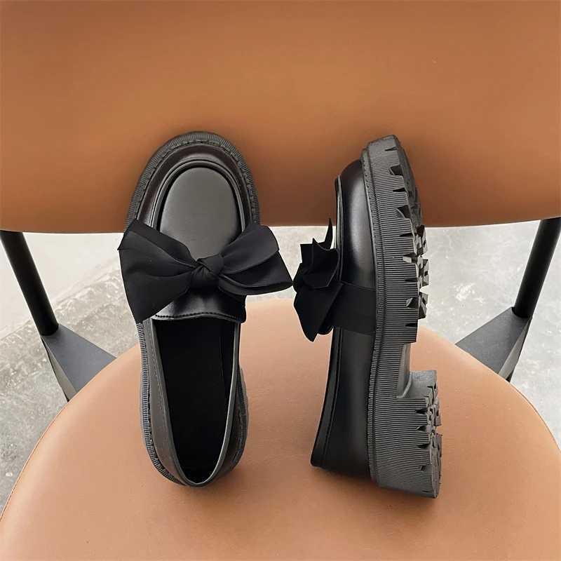 Women Flat Shoes Bow Leather Shoes Ladies 2024 New Autumn Thick Heel Loafers Woman Fi Comfortable Work Shoes ZapatosXJ250903