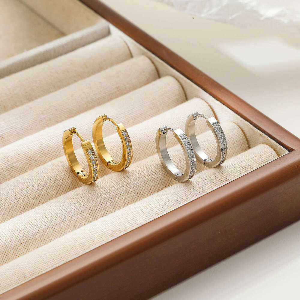 DHpet 2025 New Cross-Border Stainless Steel Zircon Earrings for Women - Minimalist Style, Gold/Silver, Geometric Design, Direct Factory Sale, Jianni Brand