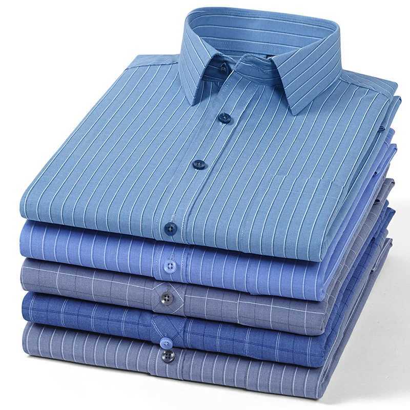 High Quality Bamboo Fiber Mens Dress Shirts Autumn AntiWrinkle Soft Camisa Social Print Striped Business Oversized 7XL 6XL 5XL X250903