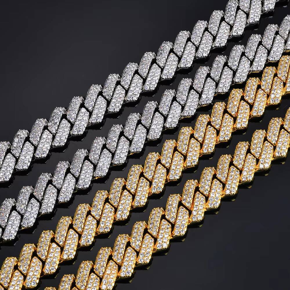 NUOYA 14mm Iced Out Diamond Cuban Chain Prong Link Pants Chain Hip Hop Fashion Jewelry Gold Plated Gift for Men Women