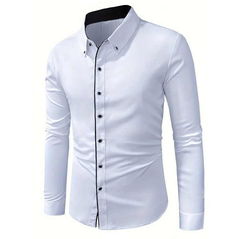 FGKKS New Men White Shirts Fashion Quality Smart Business Long Sleeve Casual Patchwork Elastic Male Dress Shirt X250903