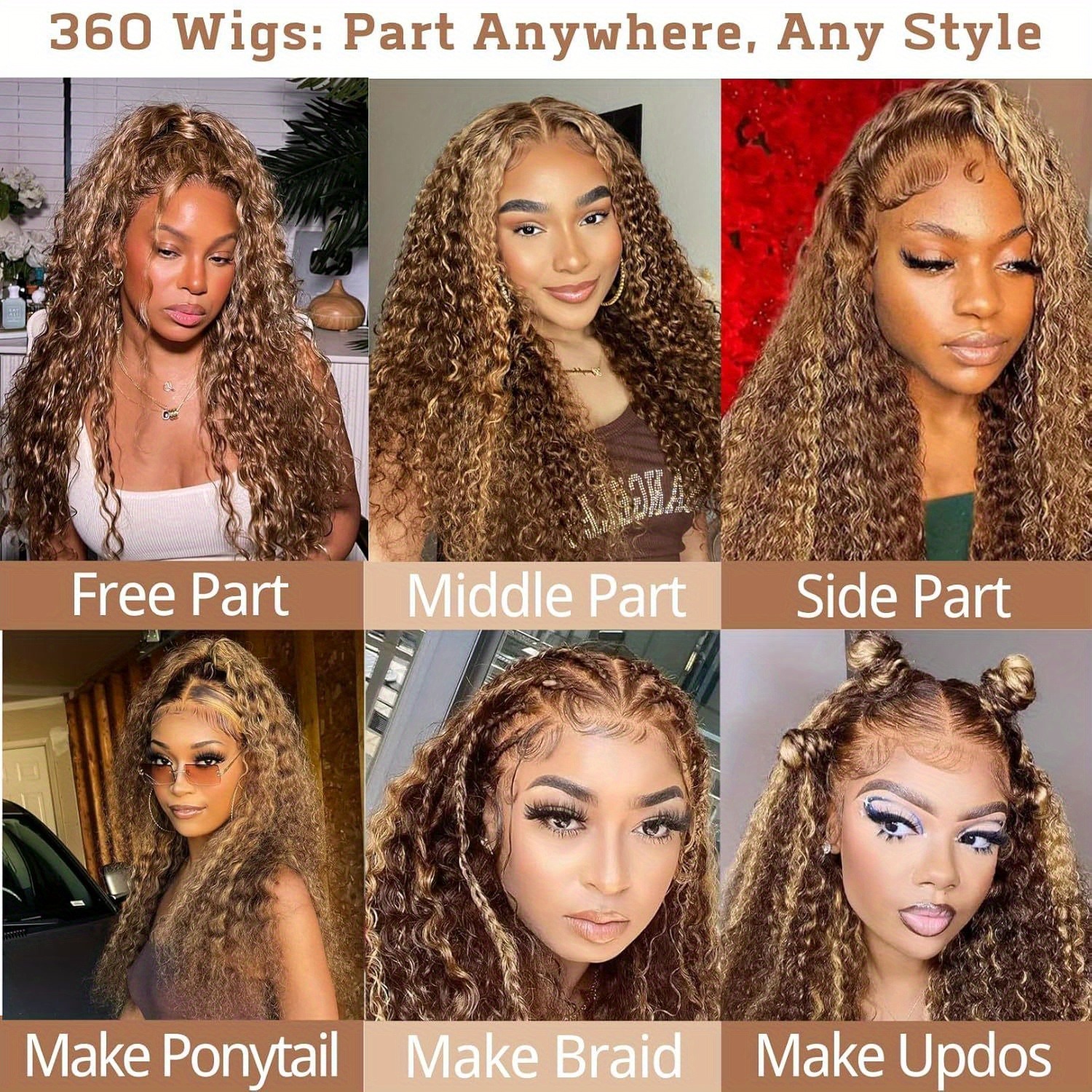 Blonde Highlight Deep Wave Lace Front Wigs Human Hair 360 Pre Plucked Glueless Wigs Honey Blonde Curly Lace Frontal Wigs Wear And Go for Women