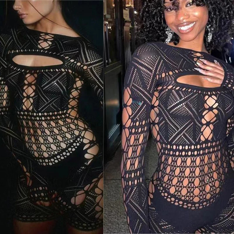 Sex Dress Jumpsuit with hollowed out tight lace and sexy hip hugging skirt casual womens long dresses daring lingerie woman xxx 250903