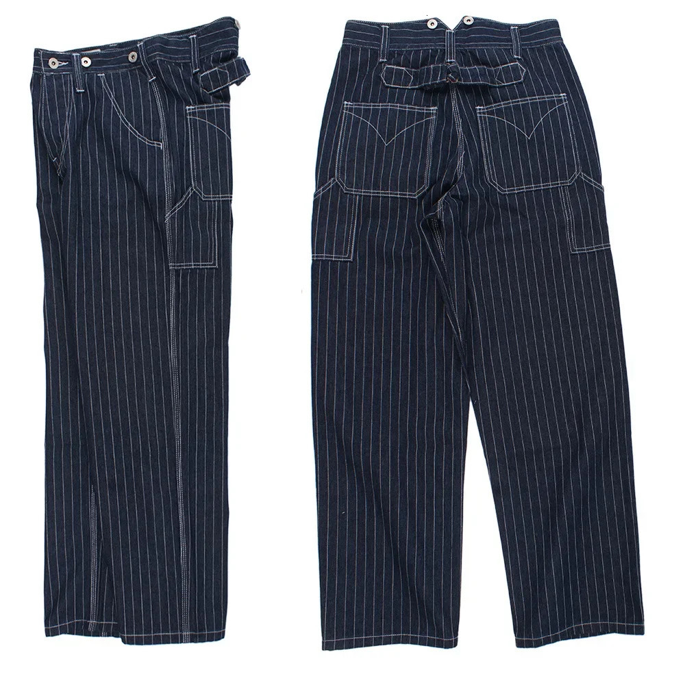 Mens WideLeg Striped Jeans LooseFit Railway Cargo Pants Bib Casual Scene American Style Fashion 250823Z