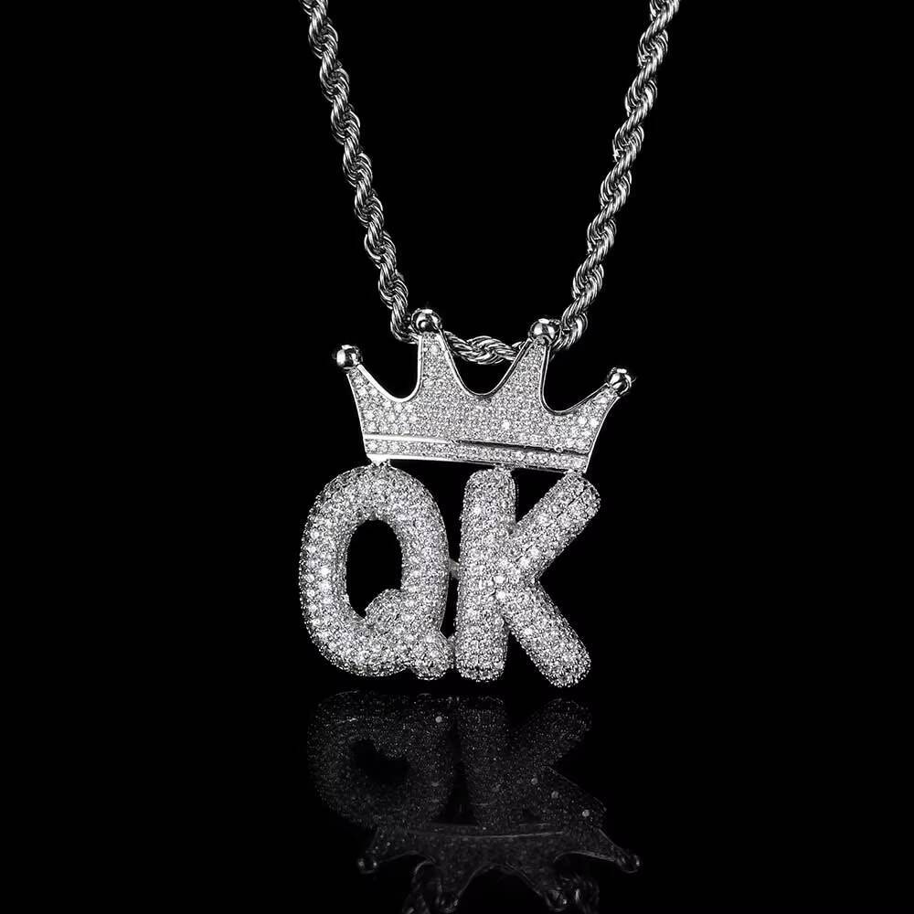 NUOYA Custom Letter Crown Pendant Necklace Gold Plated Hip Hop Moissanite Diamond Inlay Name Jewelry for Women Girls Gift Customizable
