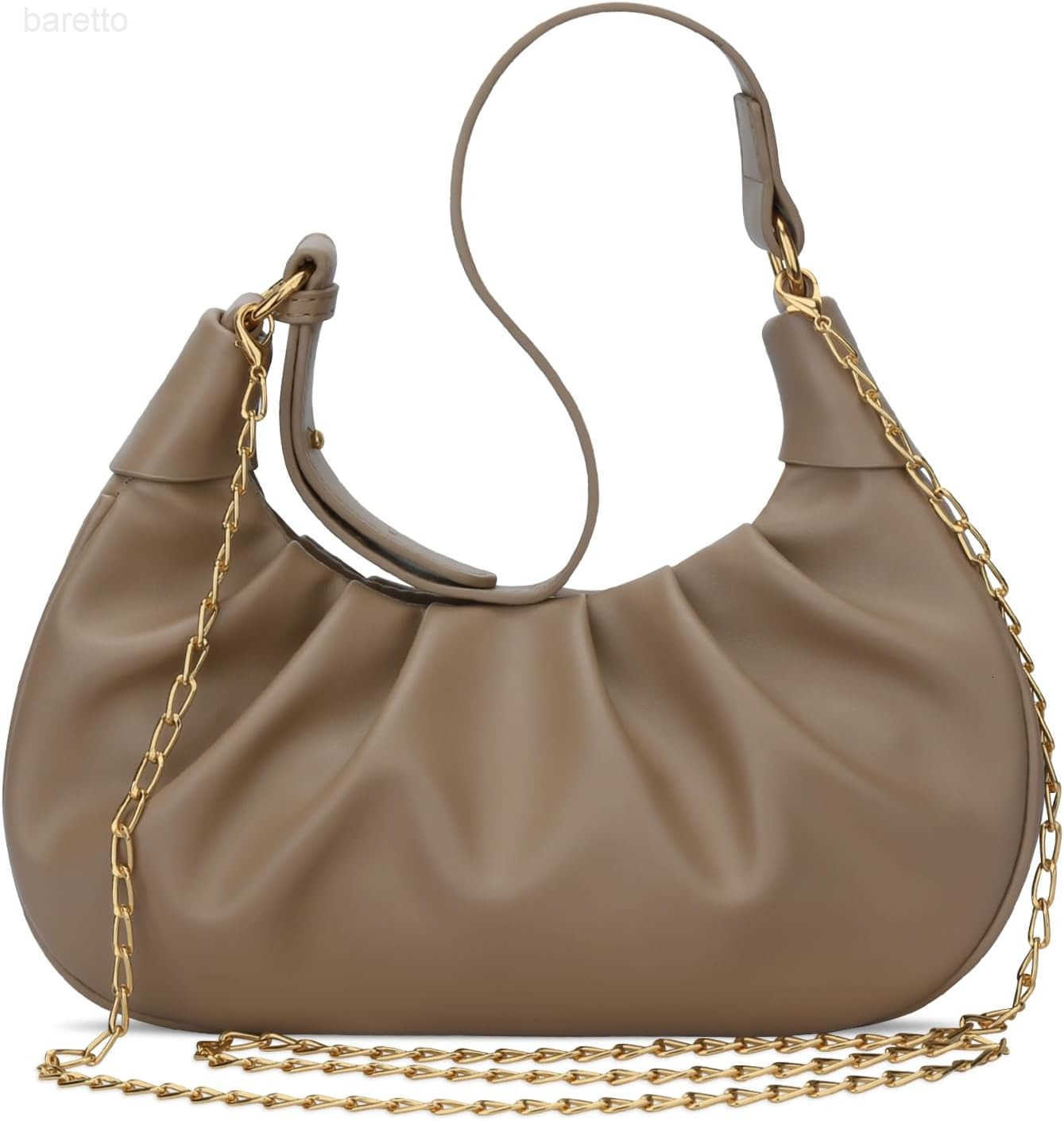 Shoulder Bag Crescent Handbag Ruched Purse Underarm Bag Mini Hobo for WomenDetachable Gold Chain Crossbody Bag M250903