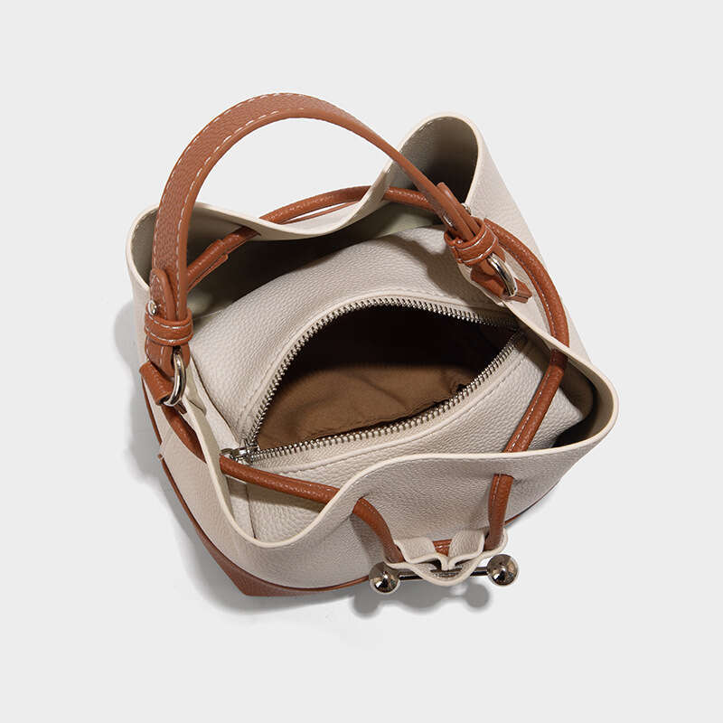 2025 Spring European Retro Women's Bucket Bag Fashion Crossbody Drawstring Patchwork Canvas Handheld Bag Brown Apricot Pink Beige Black