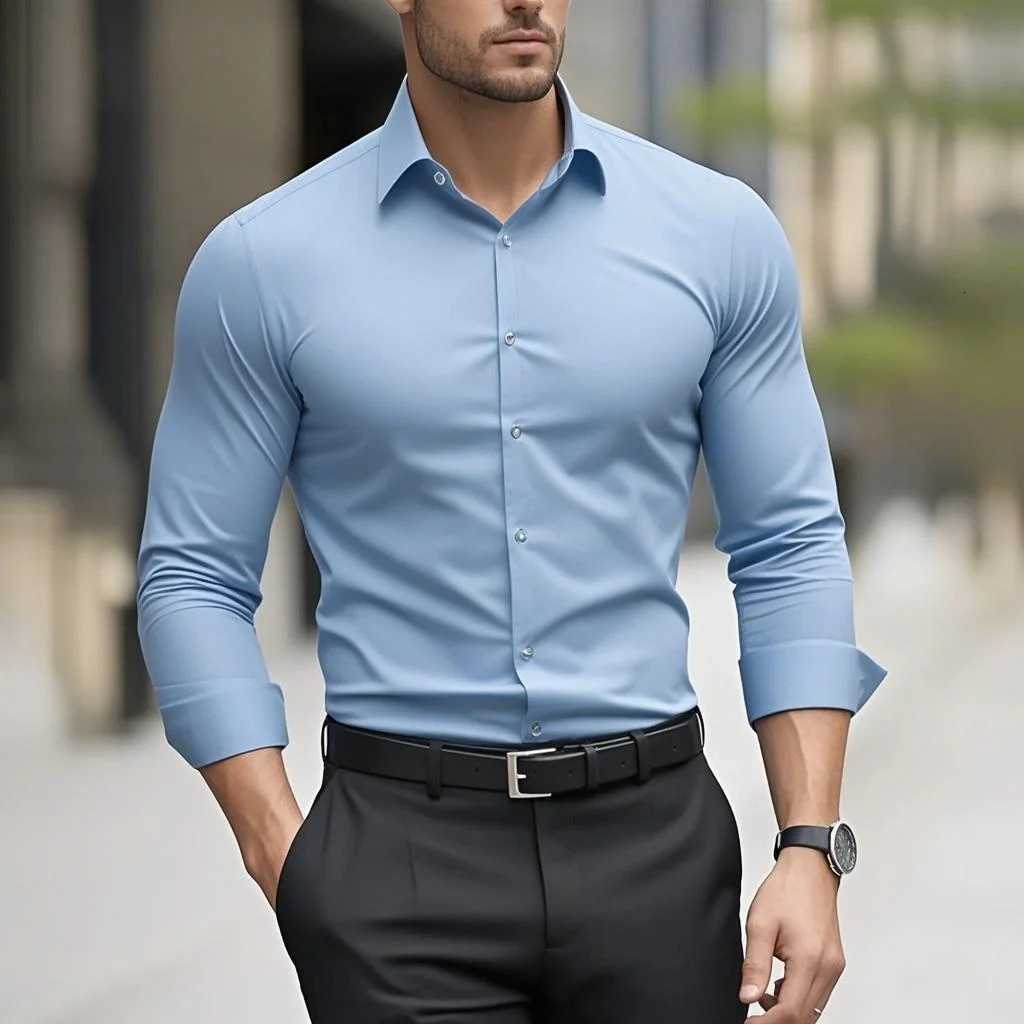 Mens casual white shirt fashionable and simple solid color longsleeved suitable for both casual and business wear X250903