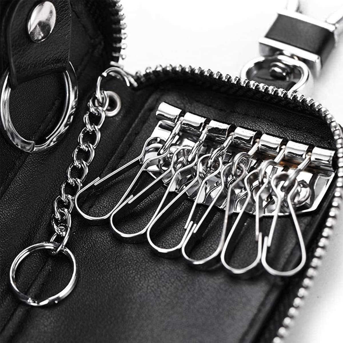Unisex Mens Womens Premium Leather Car Key Holder Bag Keychain Case Wallet with 6 Hooks Zipper Closure M250904