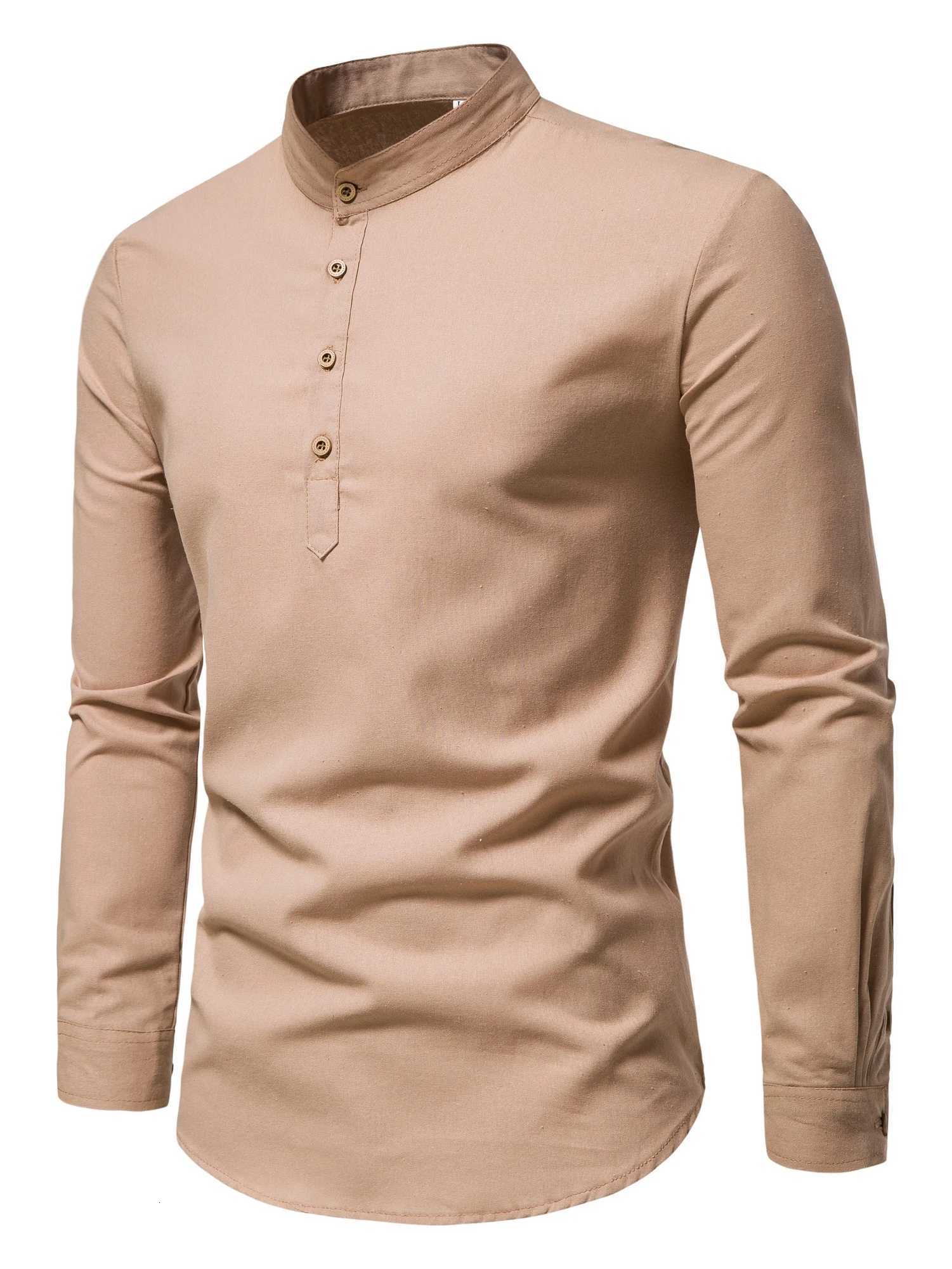 Spring and autumn mens pure cotton solid color shirts elegant longsleeved standup collar shirts slimfit mens shirts X250903