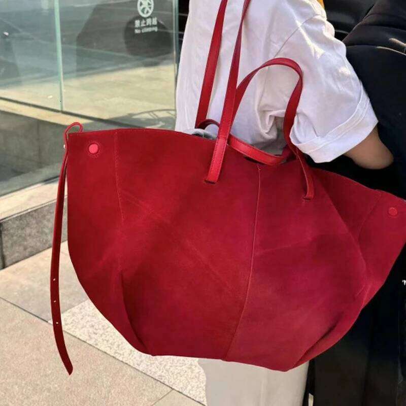 Faux Suede Red Tote Bags For Women Designer Handbag Purse 2024 New In Fashion Large Capacity Commuting Underarm Shoulder