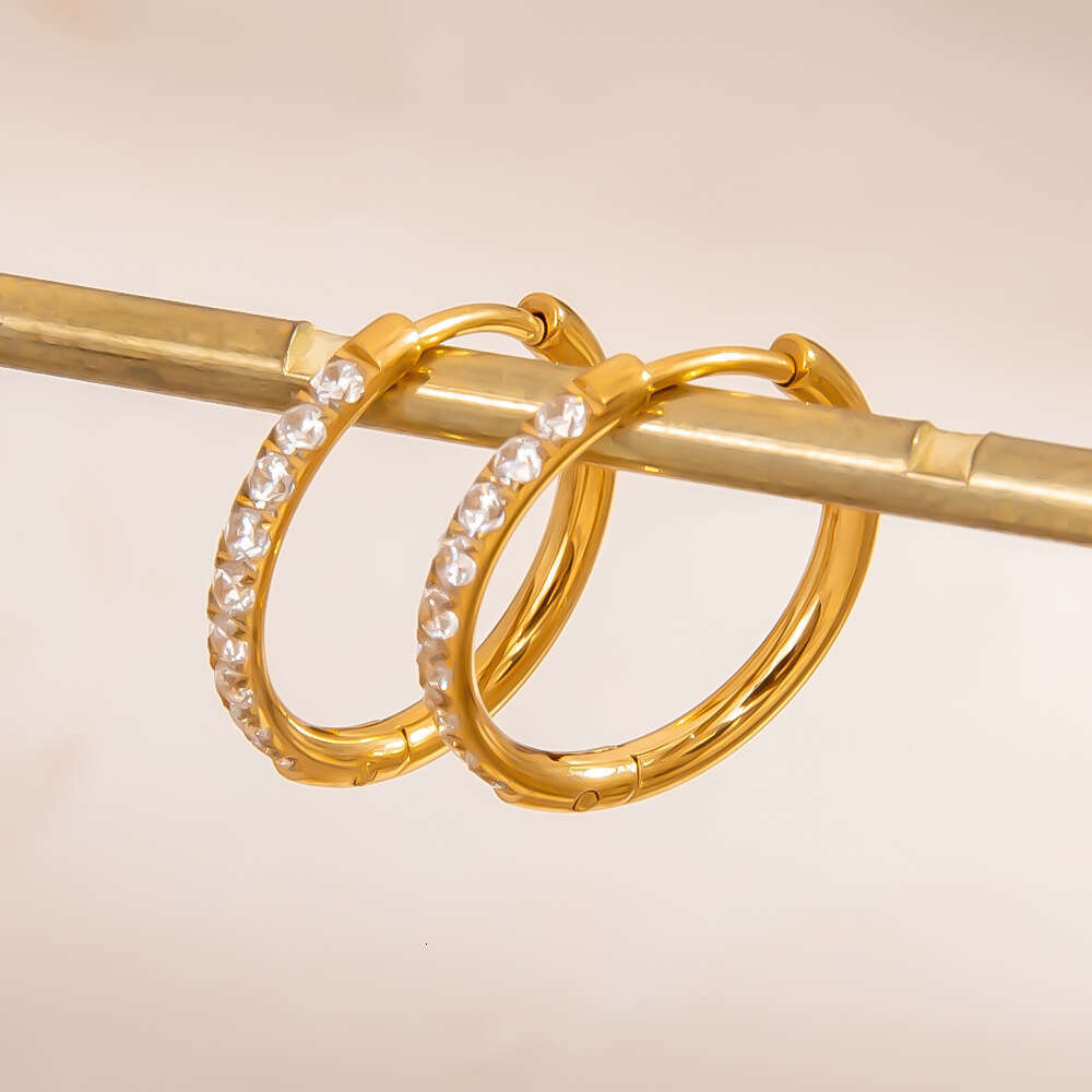 DHpet 2025 Summer 304 Stainless Steel Earrings - INS Style, 18K Gold Color Retention, Titanium Steel Diamond Inlay, Ceramic Ear Pins, SUMMLY Brand for