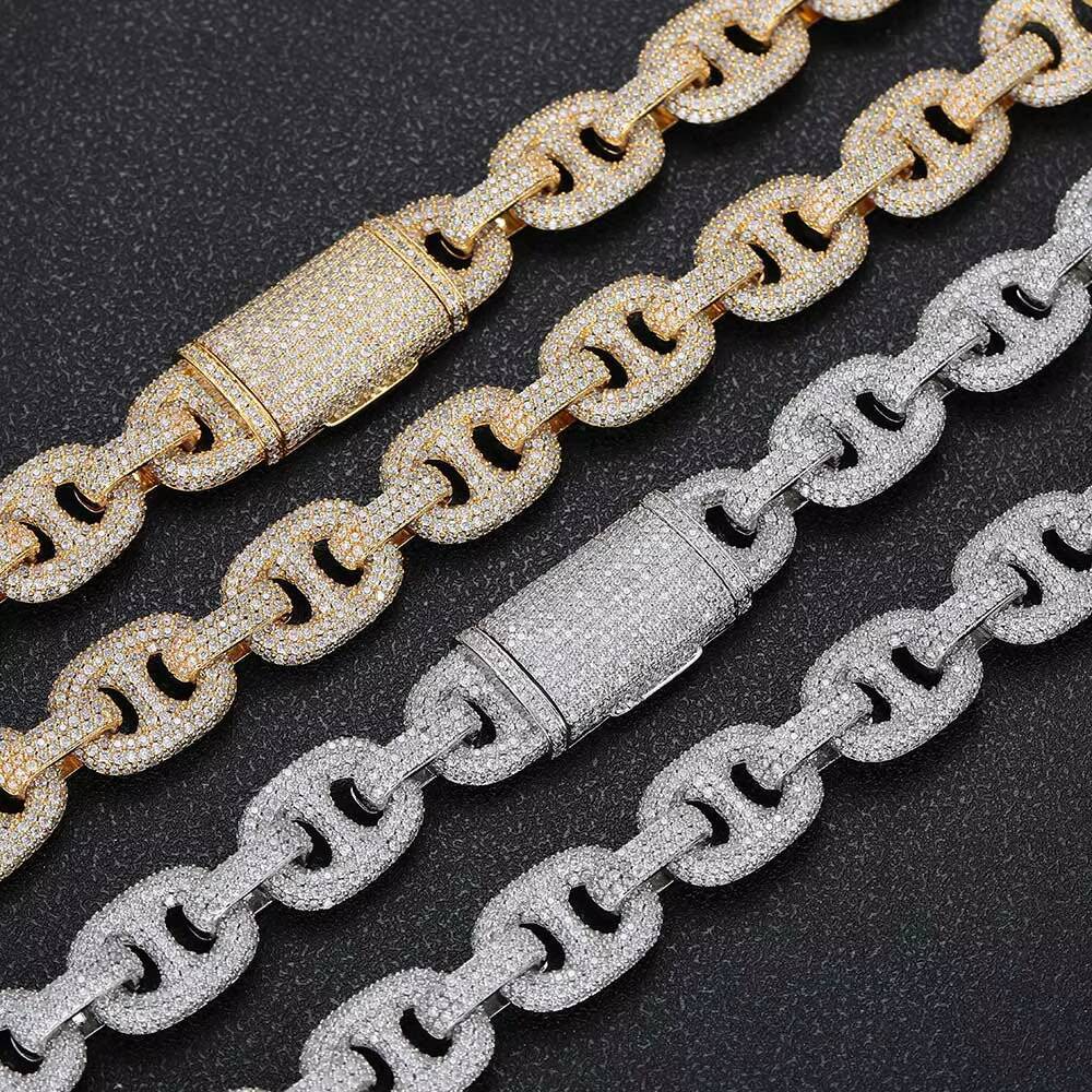 NUOYA Iced Out Necklace Chunky Cuban Link Choker for Women Micro Pave Shiny Zircon White Gold Pig Nose Chain Hip Hop Jewelry