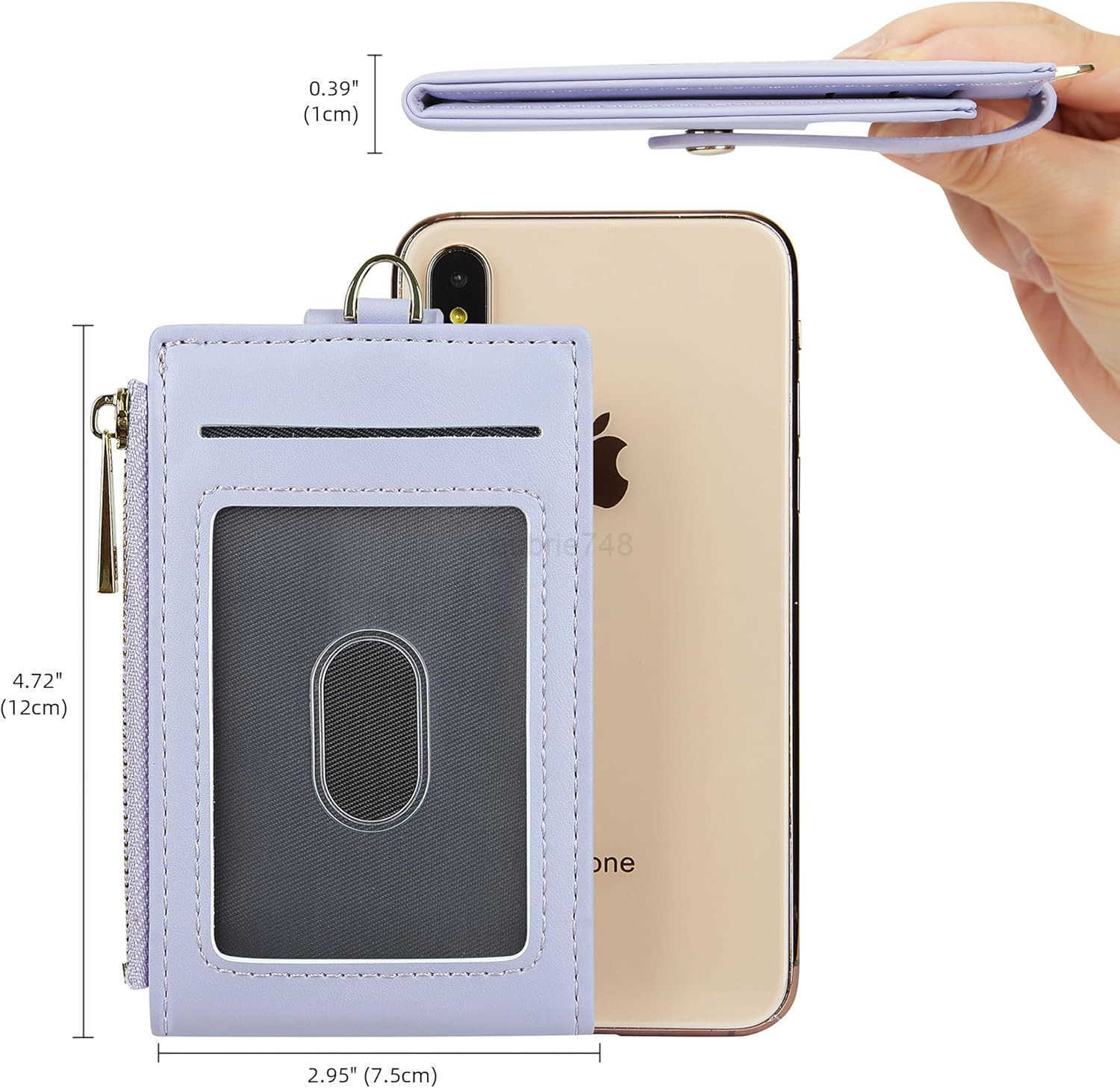 Women Men Leather RFID Blocking Card Holder Slim Small Zipper Keychain Front Pocket Wallet with 2 ID Window M250904