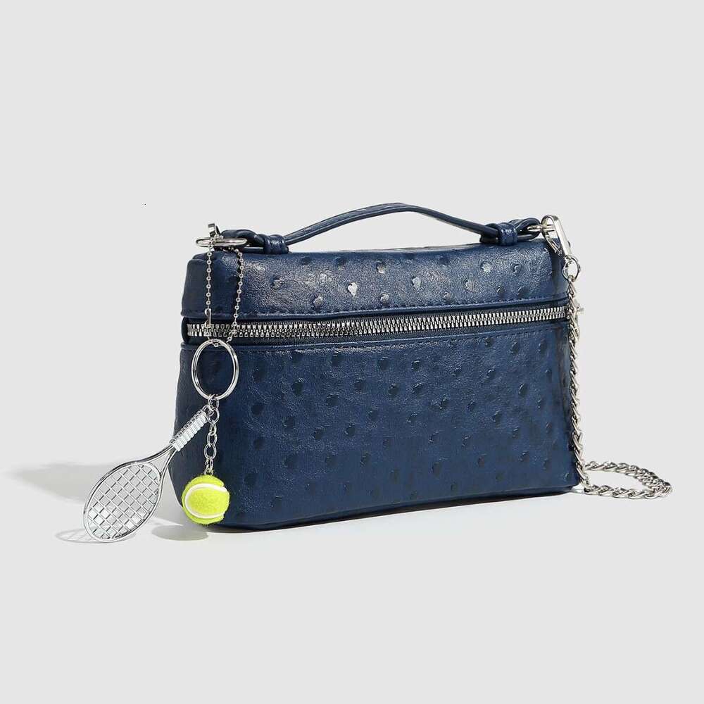 Ostrich Pattern Box Racing Bowling Handbag Casual Single Shoulder Crossbody Chain Women's Bag