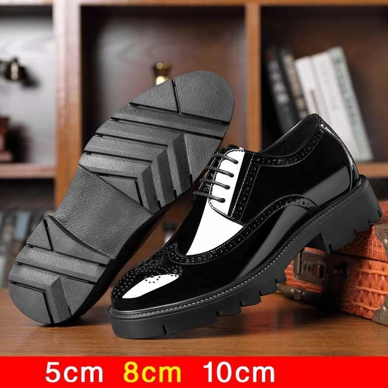 Brogues Patent Leather Elevator Man Height Increase Insole 8cm10cm Black Formal Business Wedding Men Shoes New Y250903