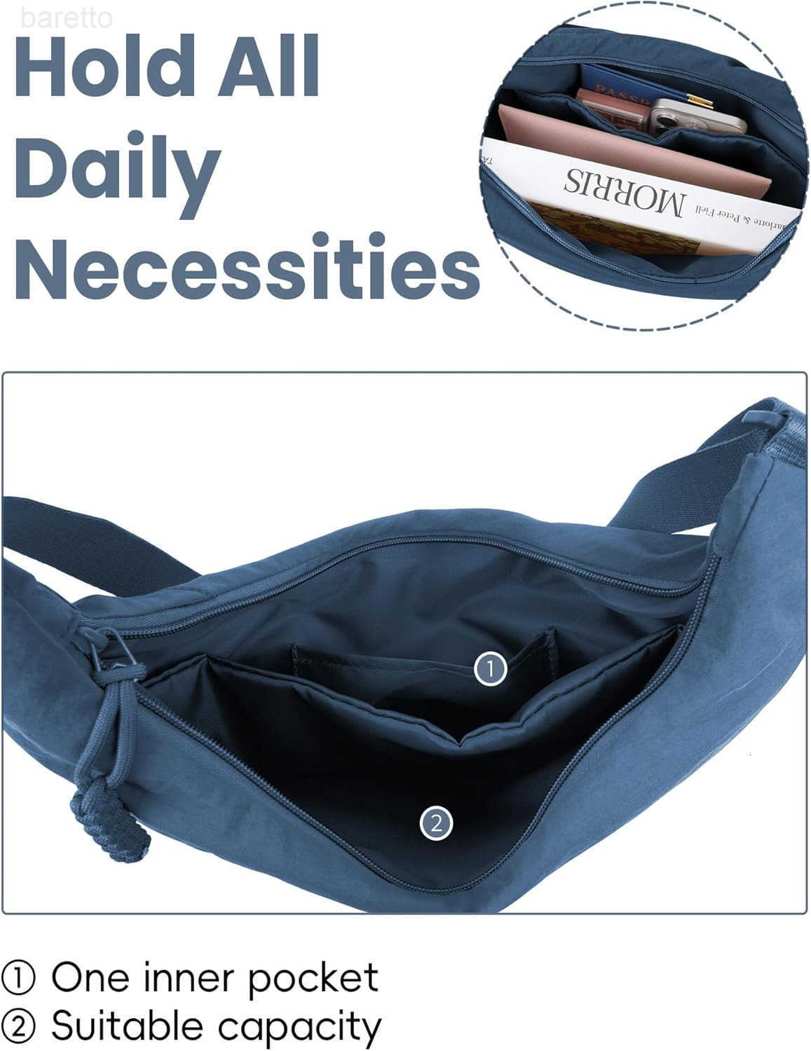 Lightweight Nylon Hobo Bag for Women Men Small Shoulder Bag Crescent Crossbody Bag with Adjustable Strap Casual Bag M250903