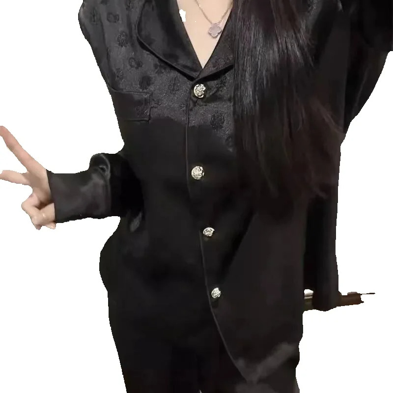 2025 New Large Pamas Women's Letter Printed Women's Home Clothes 2-piece Set Open Collar Woolen Sweater Long Sleeve Wearable Designer Women&