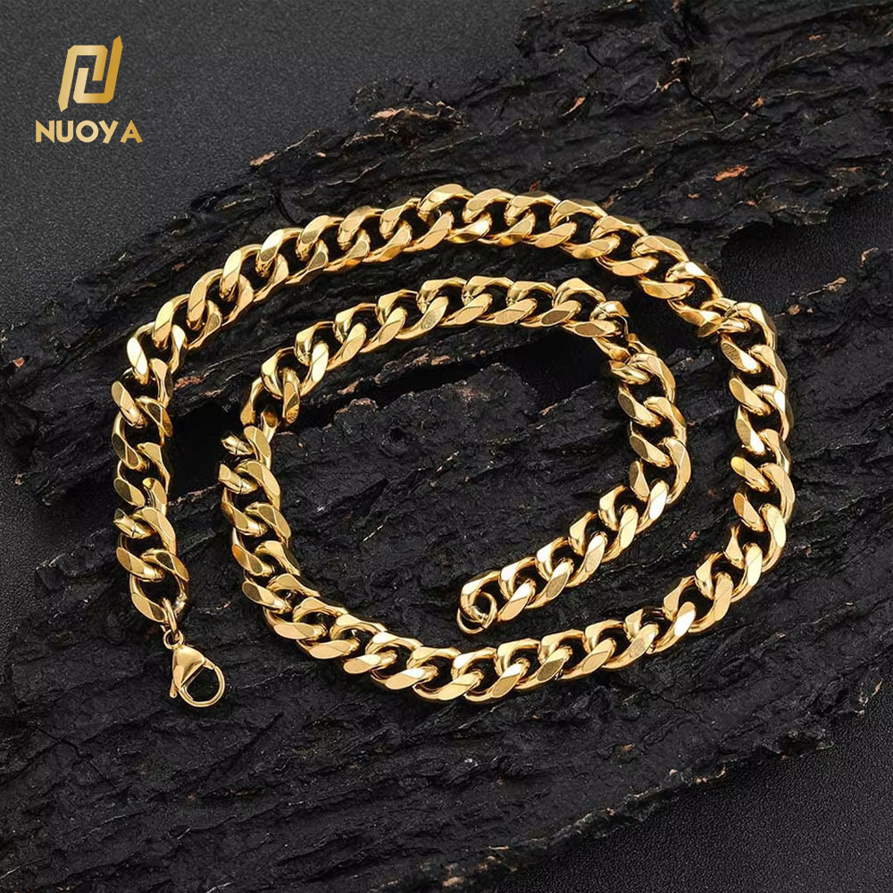 NUOYA Hip Hop Fine Jewelry 11MM Miami Cuban Link Chain 6 Sides Cut Design High Polished Stainless Steel Necklace for Men