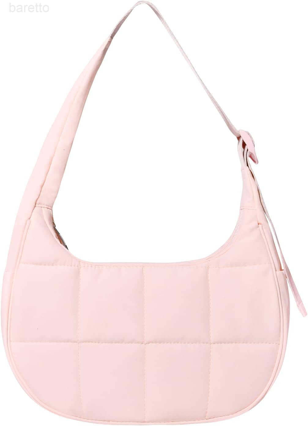 Puffer Crescent Shoulder Bag for Women Small Puffy Purse for Women Nylon Quilted Shoulder Purses with Adjustable Strap M250903