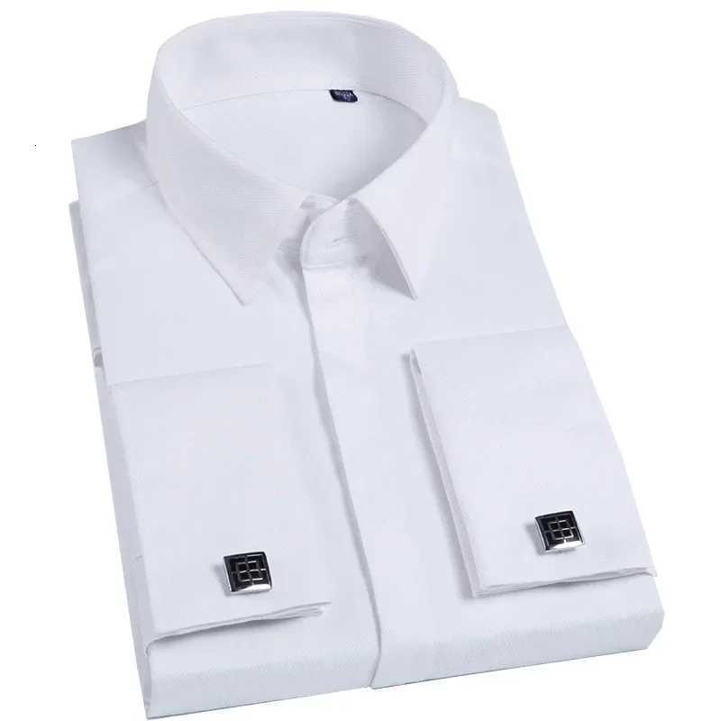 Men French Cufflinks Shirt High Quality Hidden Button Mens Long Sleeve Casual Slim Fit Cuff Dress Shirts Cufflinks Included X250903