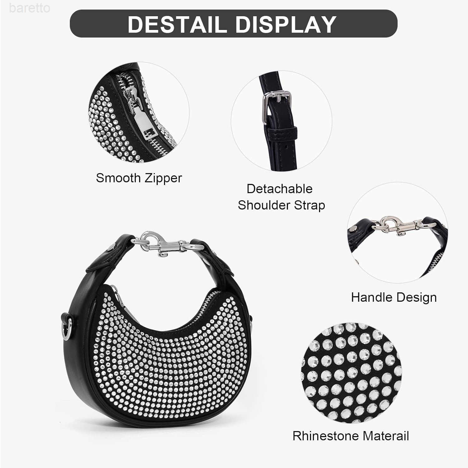 Small Top Handle Bags for Women Rhinestone Mini Purses Ladies Handbags Trendy Crescent Mini Crossbody Purse M250903