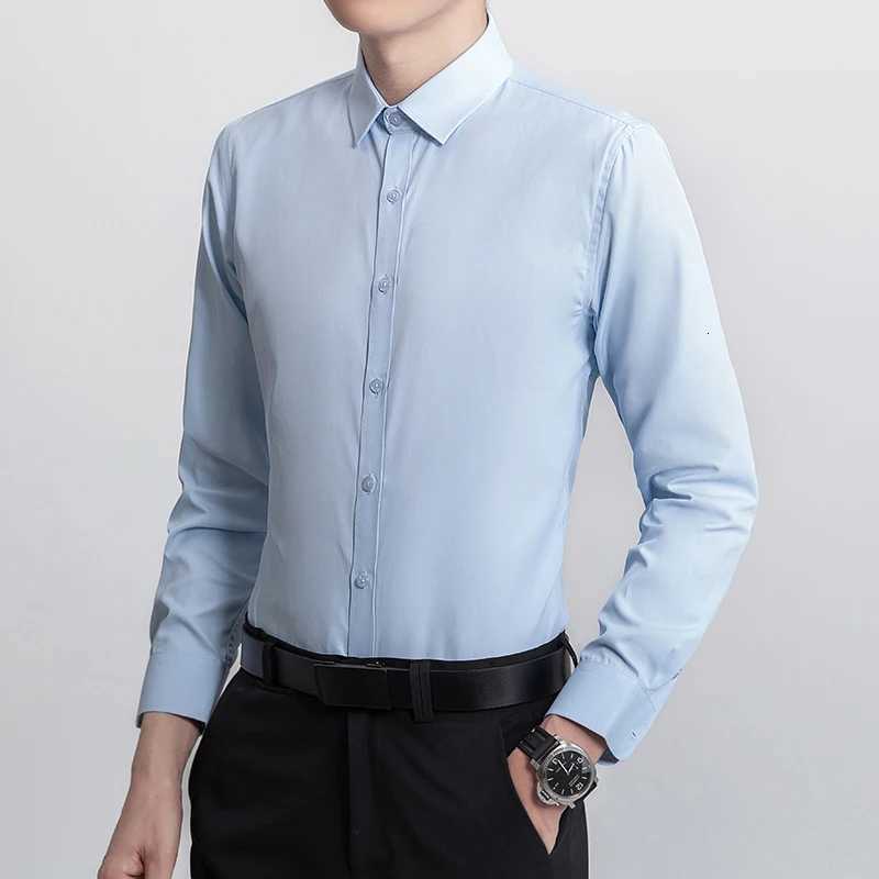 New Plus Size Men Solid Color Business Shirt Fashion Classic Basic Casual Slim White Long Sleeve Shirt Brand Clothes X250903