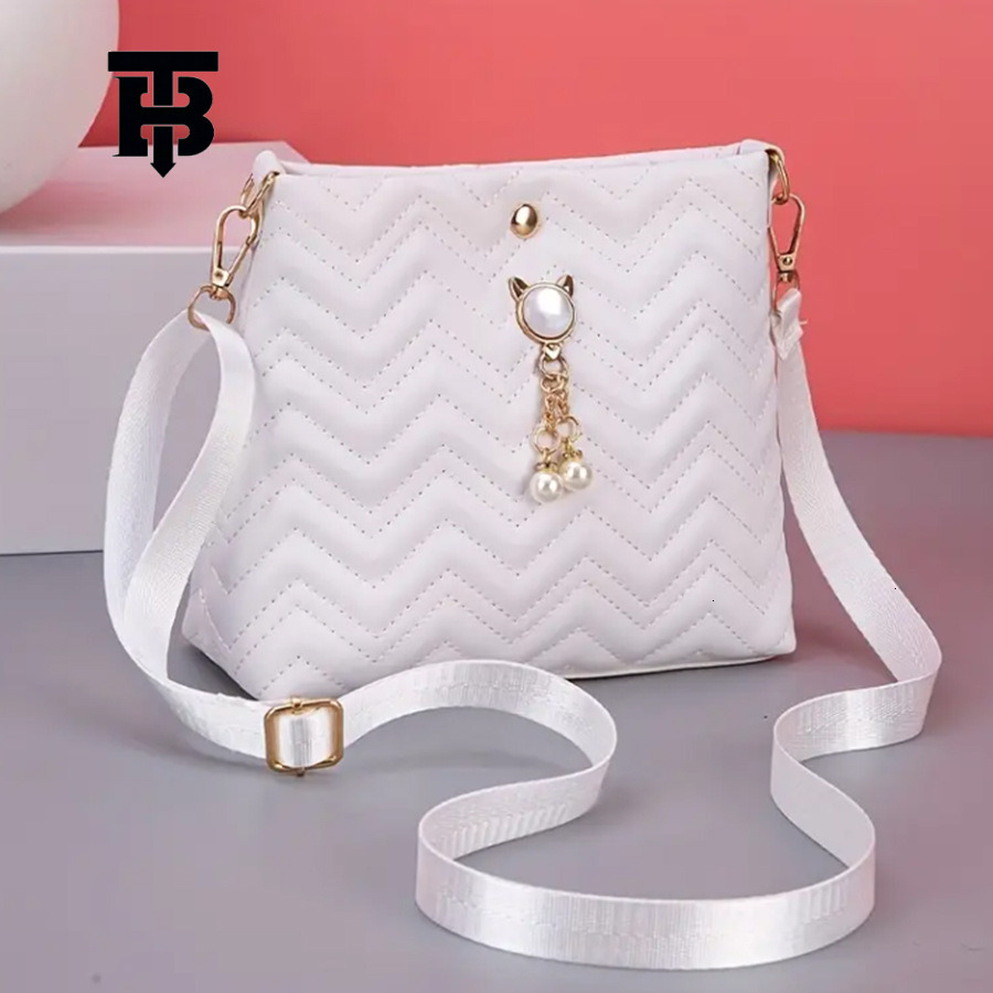 TB BHULAMTE Designer Korean-style Fashionable Wave-striped Quilted Cat Pearl Pendant Decorated Simple Women's Crossbody Bag