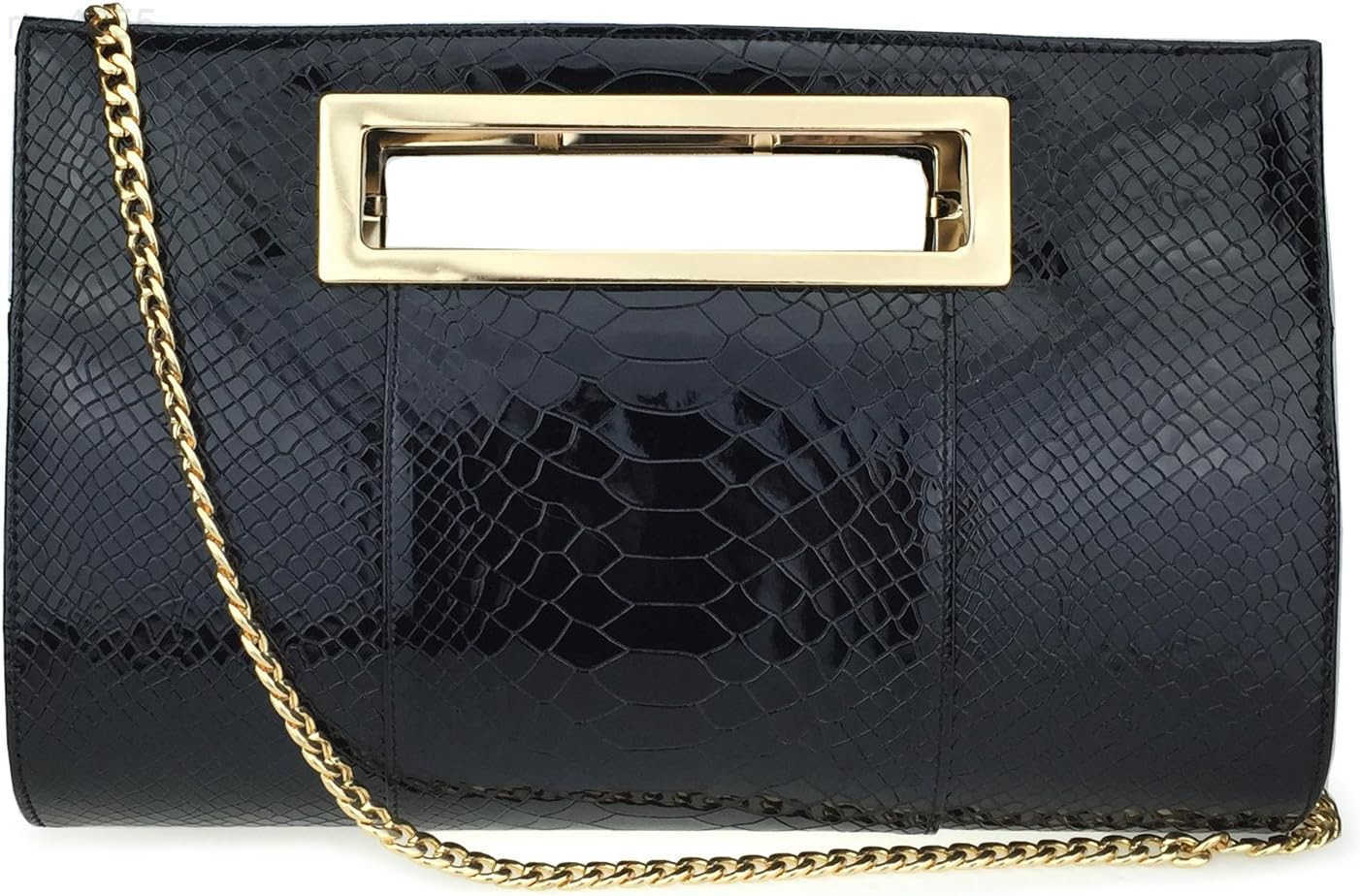 Classic Crocodile Pattern Faux Leather Metal Grip Cut it out Clutch with Shoulder Strap Womens HandbagW250903