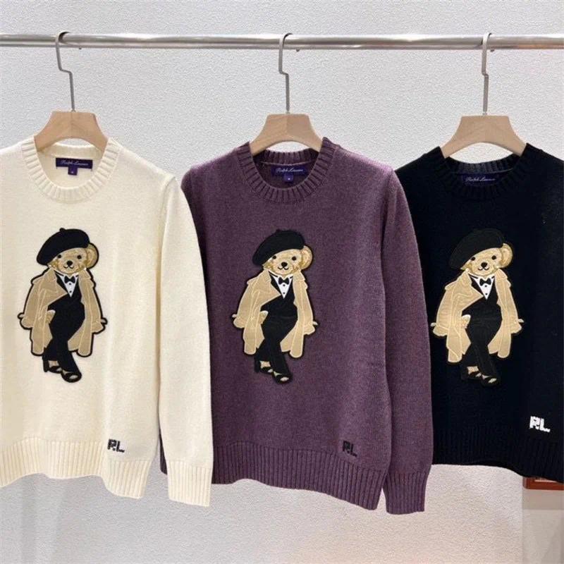 Women's Sweaters Autumn Preppy Embroidered Cashmere Sweater Women Round Long Sleeved Wool Knitted Pullover Sweet Knitwear