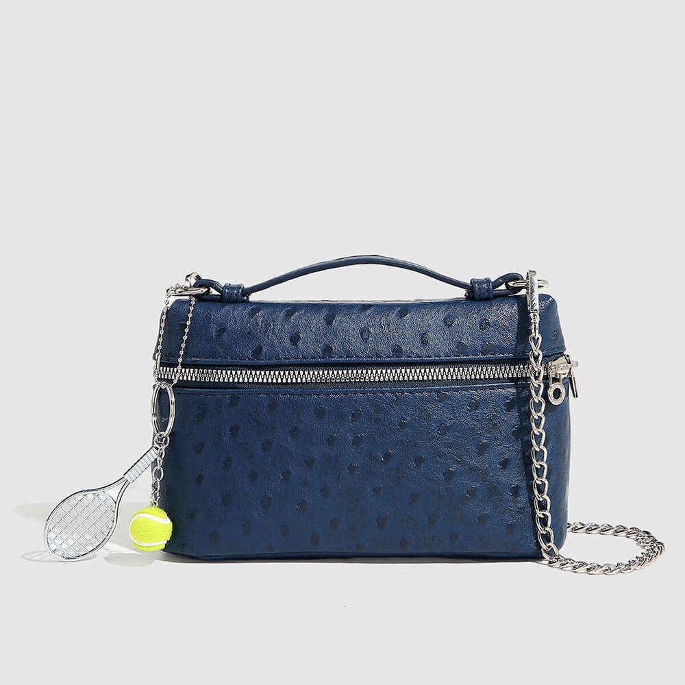 Ostrich Pattern Box Racing Bowling Handbag Casual Single Shoulder Crossbody Chain Women's Bag