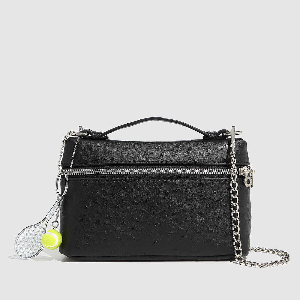 Ostrich Pattern Box Racing Bowling Handbag Casual Single Shoulder Crossbody Chain Women's Bag