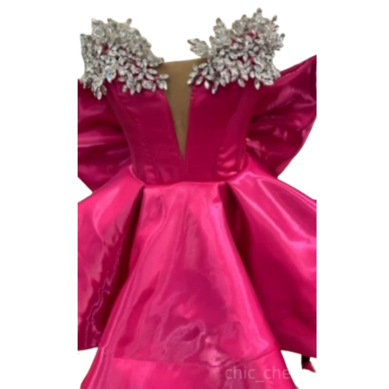 Chic Ball Gown Fuchsia Cocktail Dress Sweetheart Crystals Bow Satin Short Mini Graduation Homecoming Dresses For Special Occasions Sweetheart Gowns