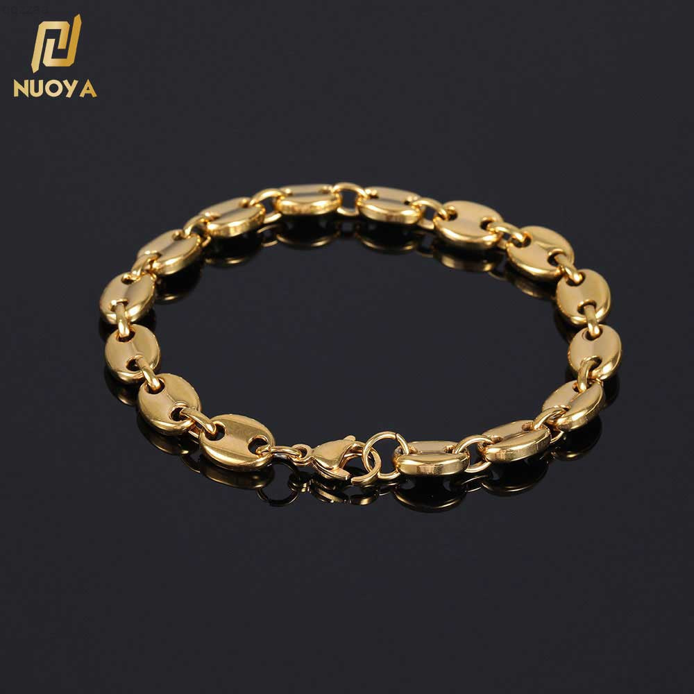 NUOYA Custom Hip Hop Bangle Bracelet Stainless Steel Gold Plated Pig Nose Chain Link Jewelry for Women Fashion Gift Wholesale