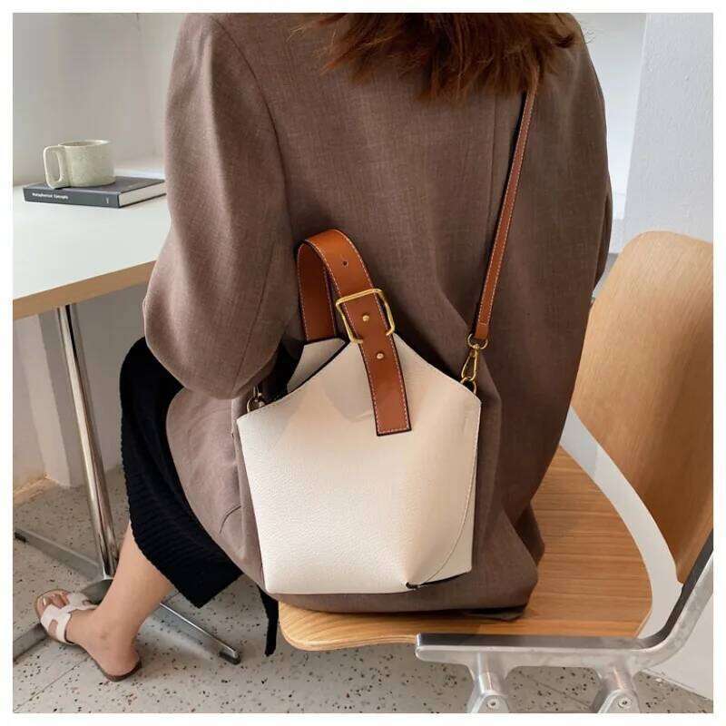 Vintage Contrast Color Portable Bucket Vegetable Basket Simple Casual Shoulder Crossbody Bag For Women