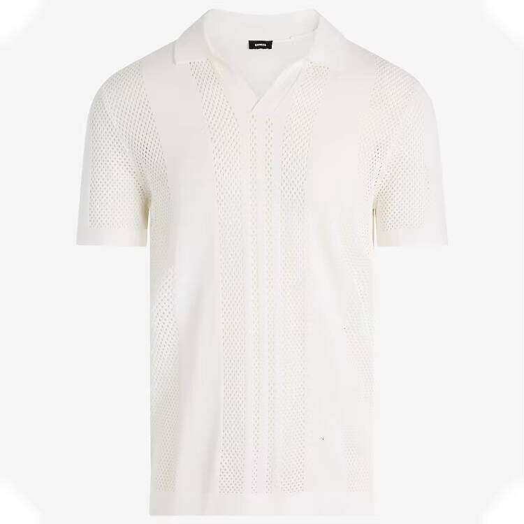 2025 Summer Plus Size Men's Polo Shirt 100% Cotton Knit Textured Crochet Lace Button Manufacturer Name