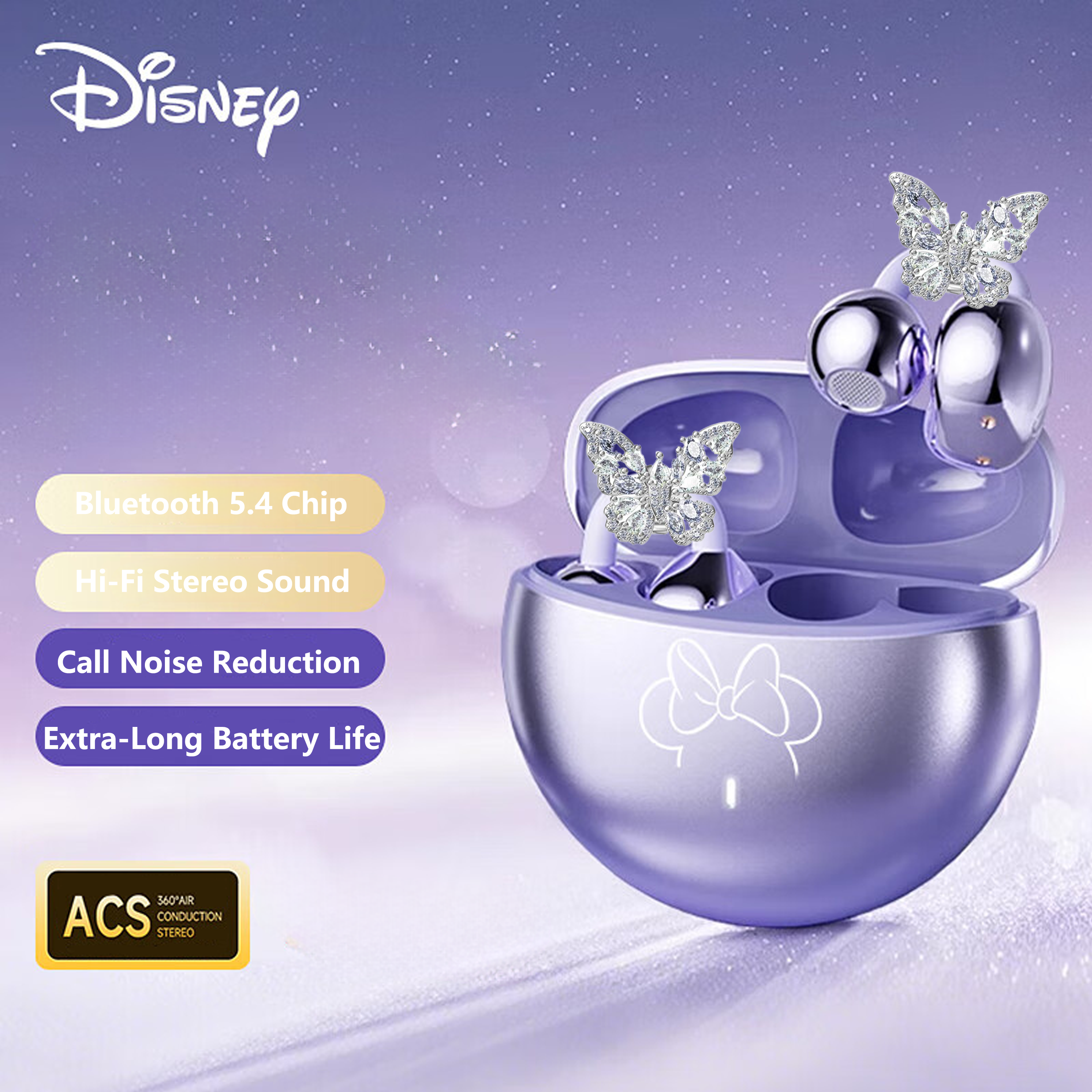 Disney True Wireless Bluetooth Earphones Q87 Bone Conduction Concept Headphones Gaming Low-Latency Earbuds Directional Sound Transmission