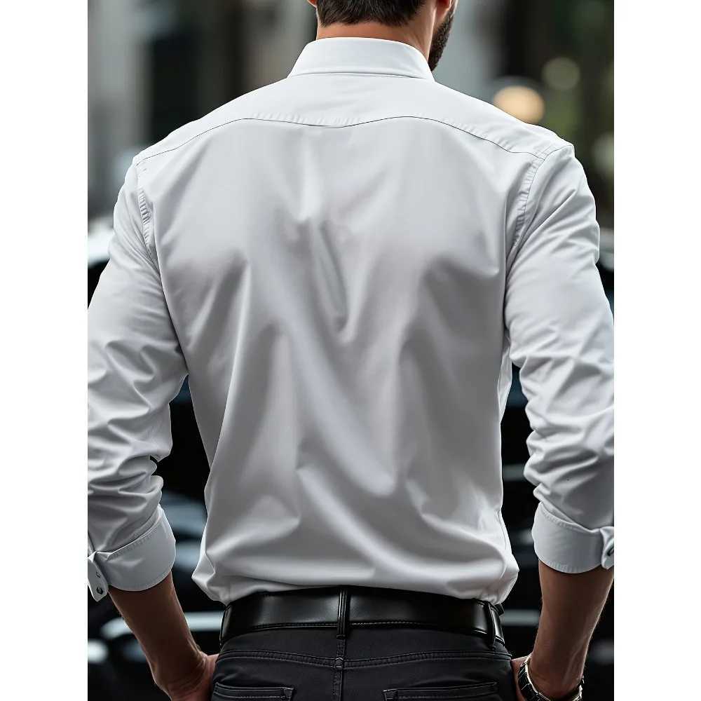FGKKS Men Casual White Shirt Brand Fashion Solid Color Long Sleeve Elastic Fabric Male Business Dress Shirt X250903