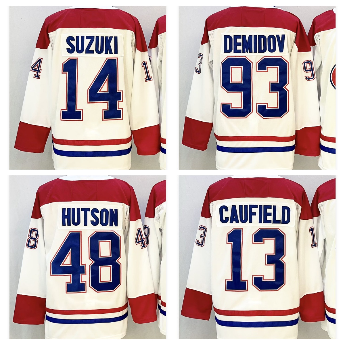 Hockey Jerseys Demidov 93 Hutson 48 Caufield 13 Suzuki 14 Slafkovsky 20 Jersey White Red Color Size S-XXXL Stitched Men's Jersey Fanatic