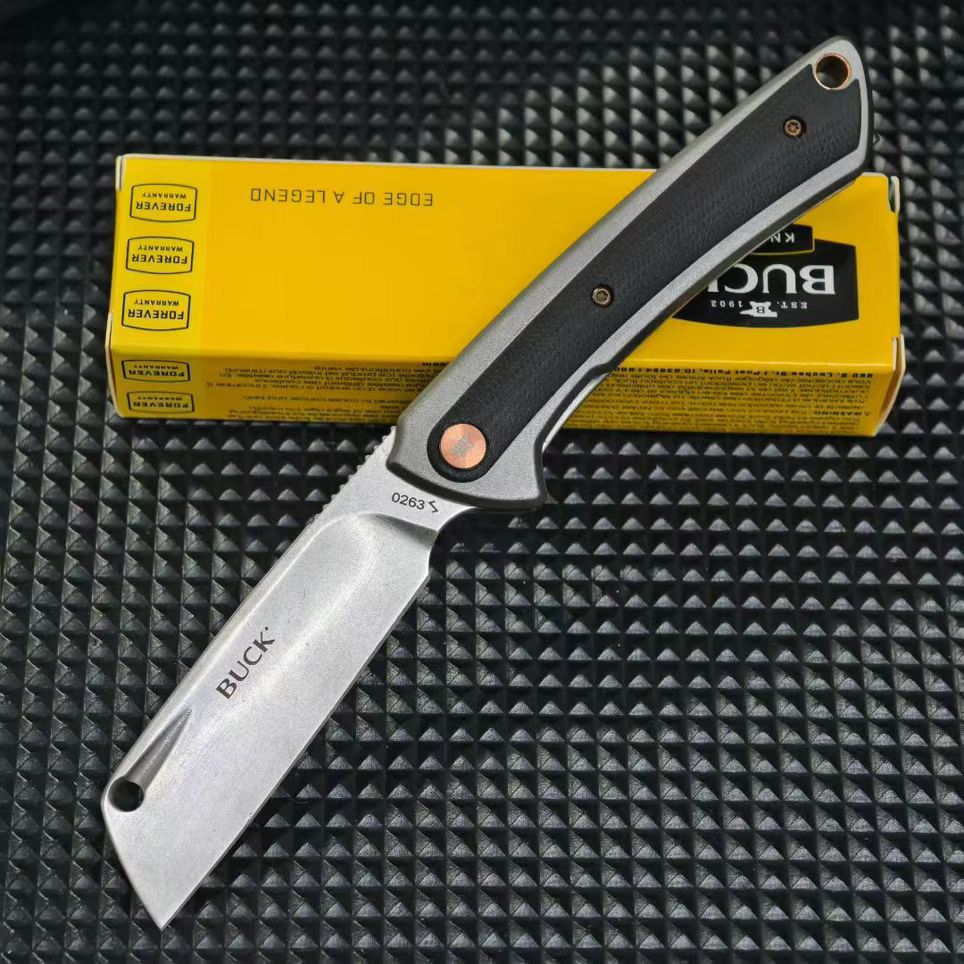 BK-263 XL Manual Flipper Knife 2.83" D2 Cleaver-Style Blade, Gray Anodized Aluminum Handles