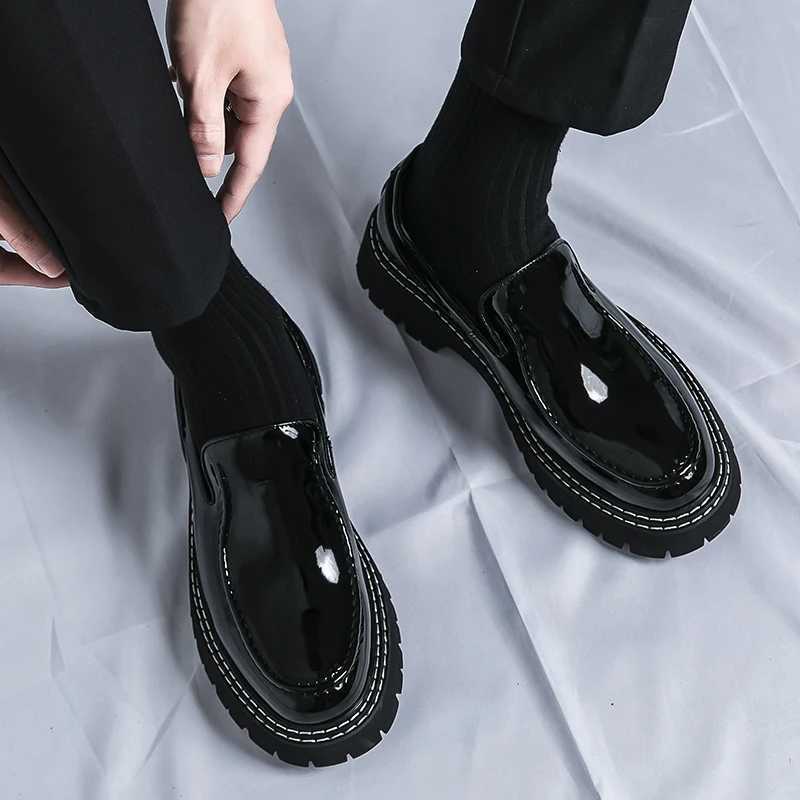 Patent Leather Platform Shoes Loafers Shoes Men Thicksoled Wedding Shoes Black Formal Business Shoes Slipon Leather Increase Y250903
