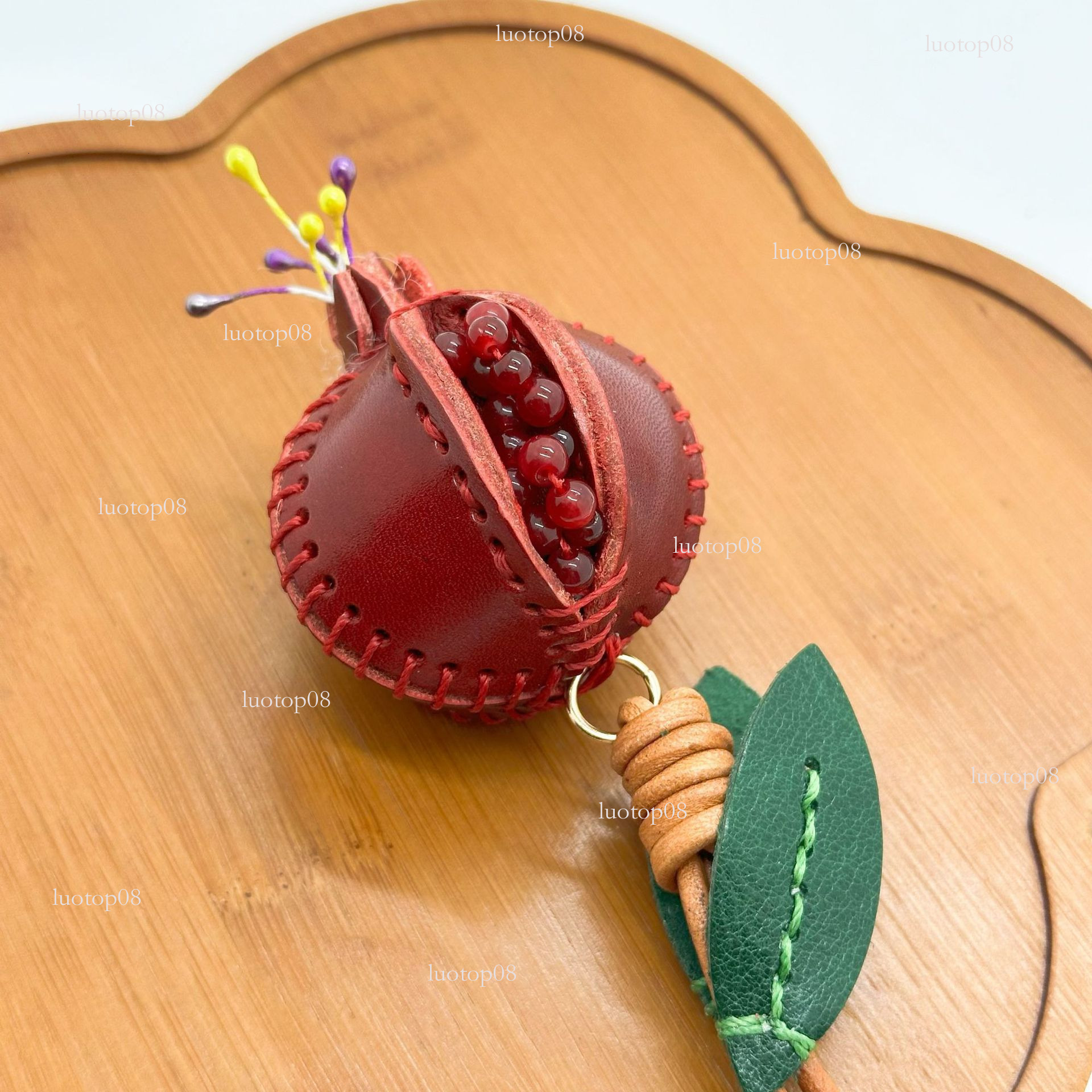 Pomegranate Genuine Leather Guava Charm Wind Bag Car Rearview Mirror Pendant